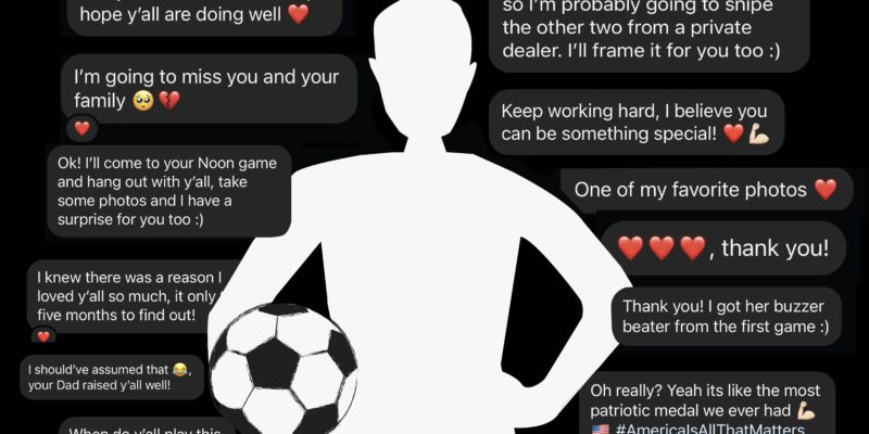 A white silhouette of a soccer player against a black background. Images of inappropriate Instagram messages from Watkins.
