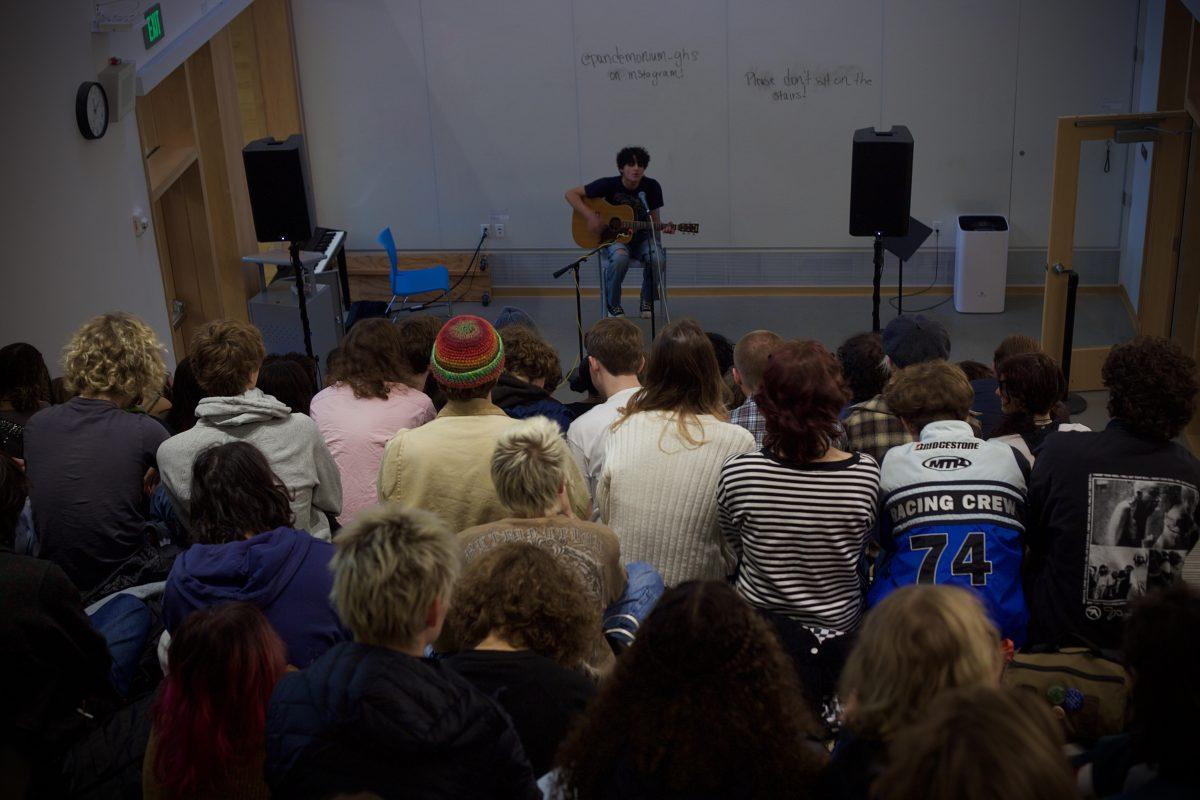 Pablo Navarro performs at a Pandemonium open mic.