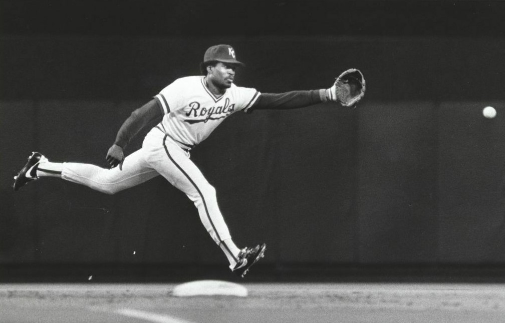 Motley covering third base during a home game with the Royals. Courtesy of Wikimedia Commons.