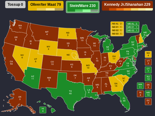A 2024 election map if only votes for third-party candidates were counted.