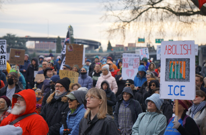 Over 200 protesters gather in Portland to stand against ICE.