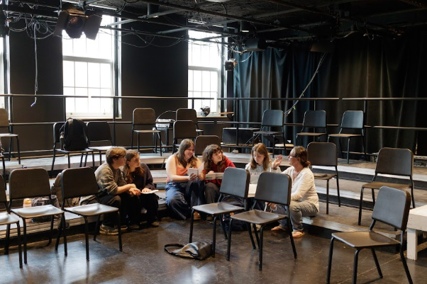 Trisha Todd (far right) helps seniors direct One Acts, offering guidance on this signature Grant High School experience for the last time.